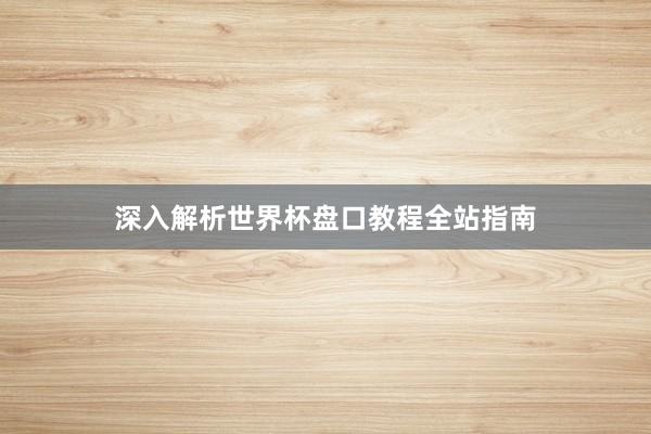 深入解析世界杯盘口教程全站指南